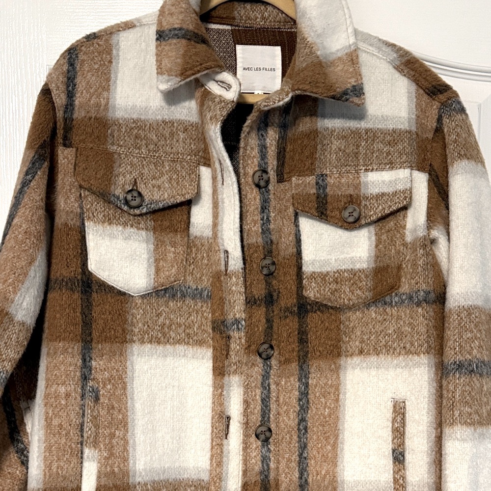 Avec Les Filles Tan and White Plaid Utility Jacket - Picture 4 of 13